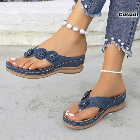 Dam Sandaler med Blommor - Casual Flip Flops för Sommar och Fritid