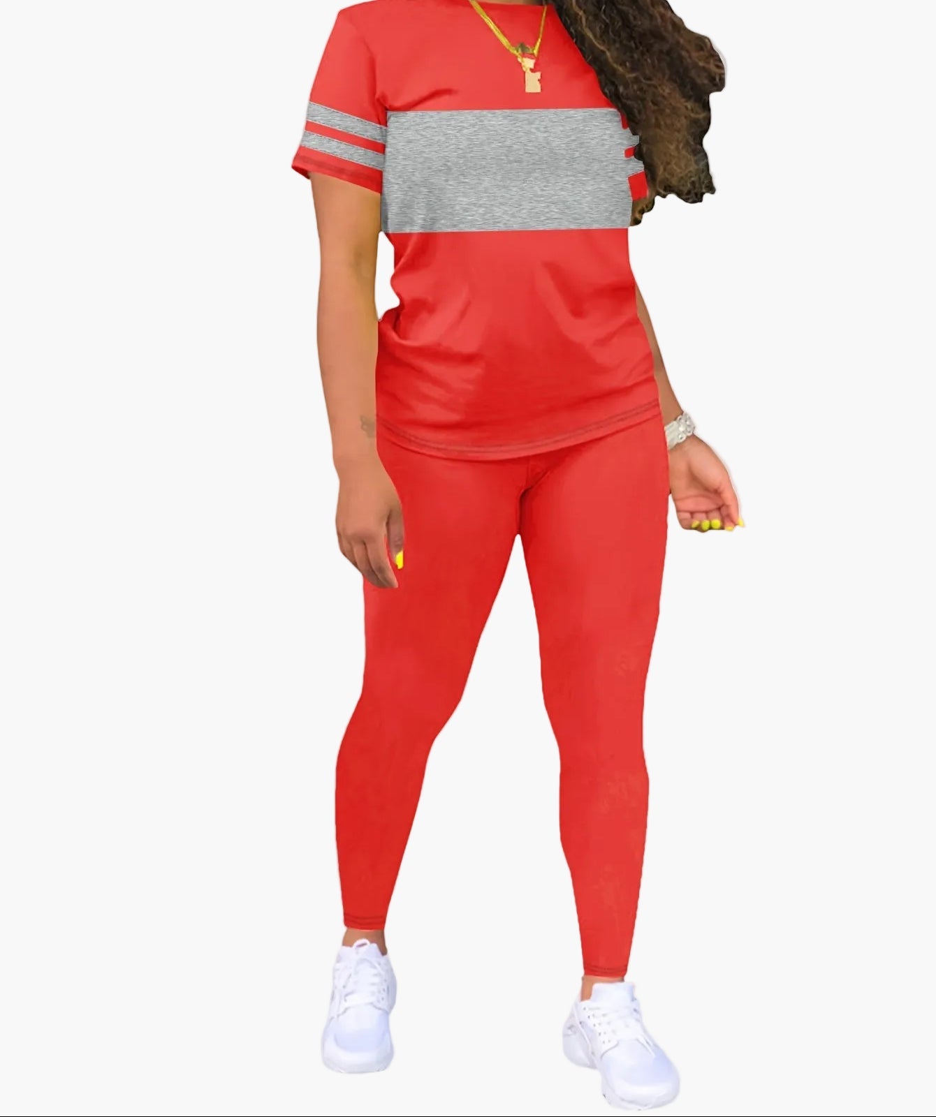 Dam Sportig Tvådelad Set – Avslappnad Topp och Leggings för Träning & Fritid
