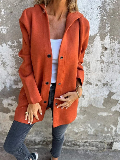 Linda – Lättvikts Huva Enkelt Knäppt Cardigan Fashion Lös Enfärgad Jacka Vår och Höst Damkläder
