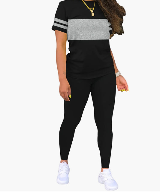 Dam Sportig Tvådelad Set – Avslappnad Topp och Leggings för Träning & Fritid