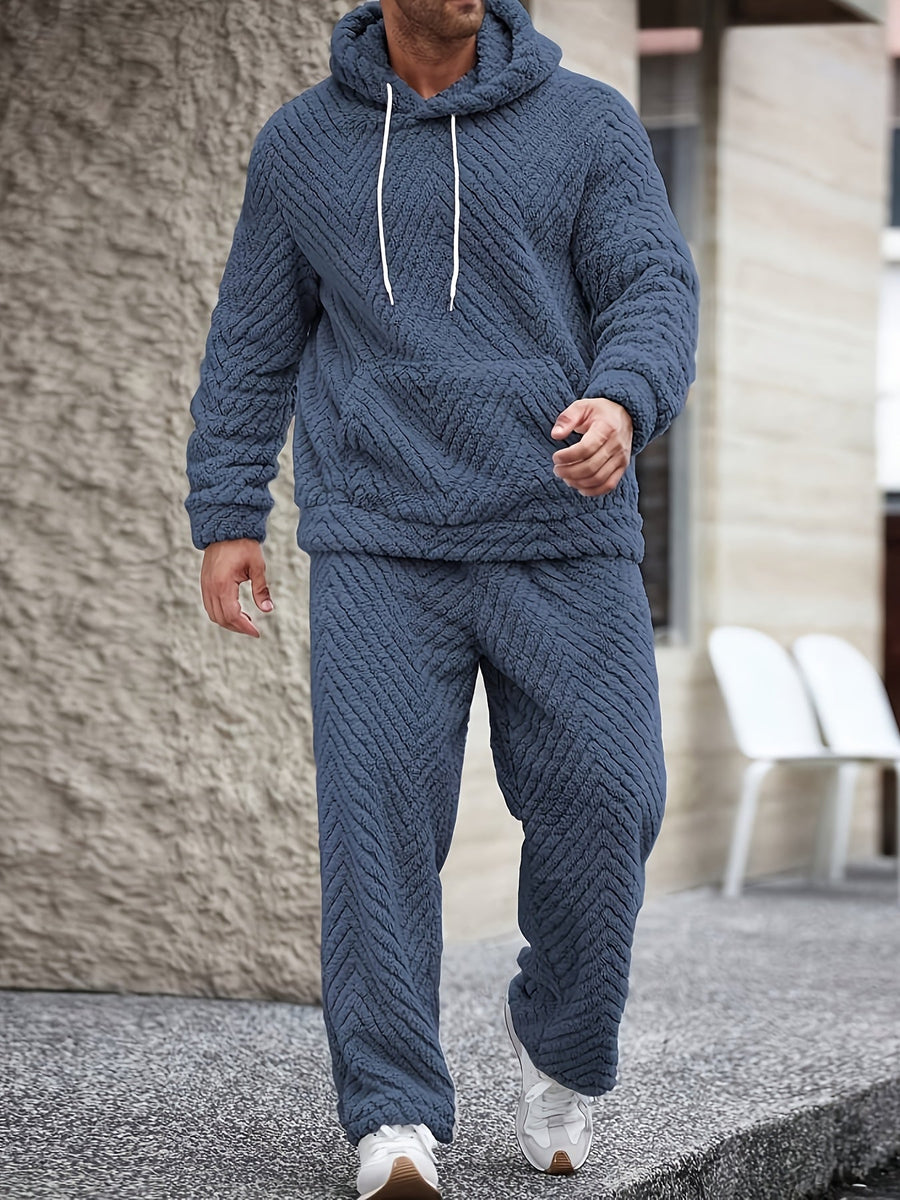 Unisex Mjukt Pyjamasset med Huva och Chevronmönster