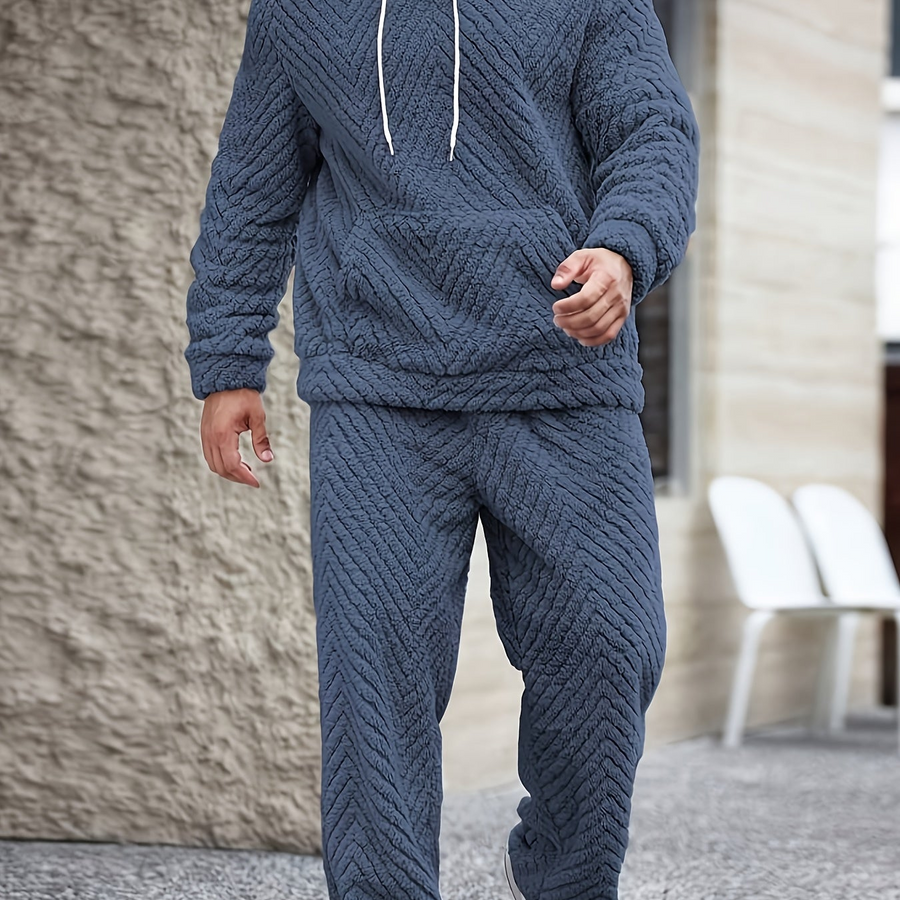 Unisex Mjukt Pyjamasset med Huva och Chevronmönster