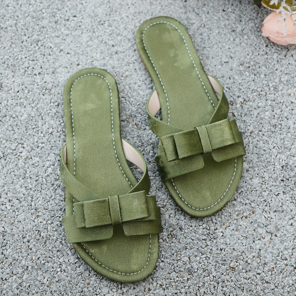 Damers eleganta platta sandaler med rosett för sommar och vardag