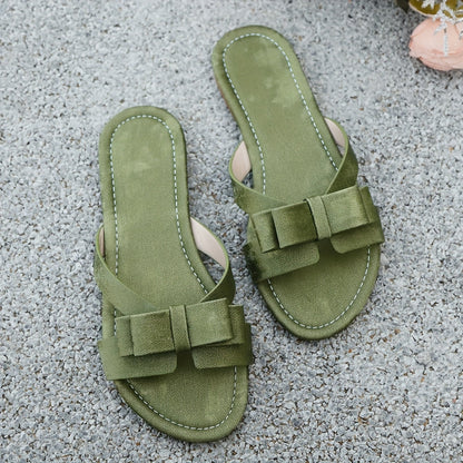 Damers eleganta platta sandaler med rosett för sommar och vardag