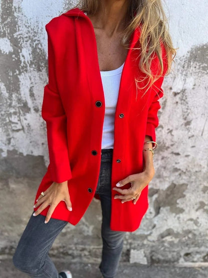 Linda – Lättvikts Huva Enkelt Knäppt Cardigan Fashion Lös Enfärgad Jacka Vår och Höst Damkläder