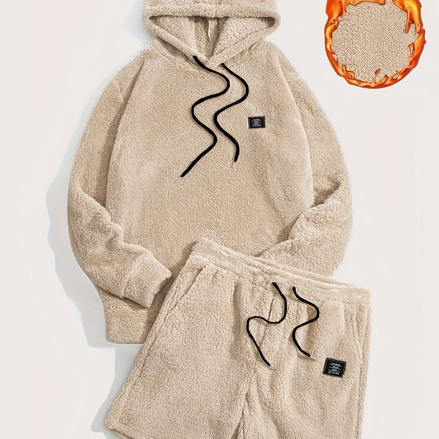 Grått teddyfleeceset med huvtröja och shorts