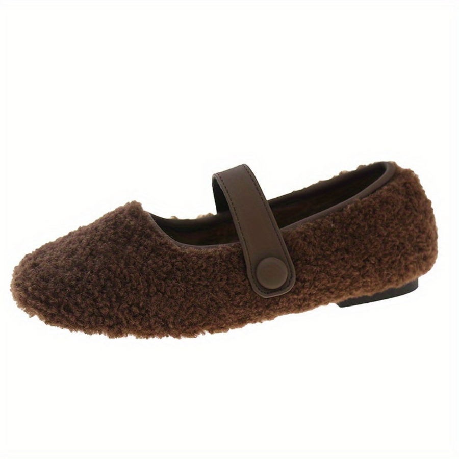 Damballerinaskor fluffigt material med ankelrem