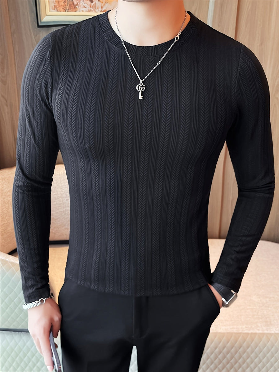 Herrtröja med lång ärm, slim fit, strukturmönster