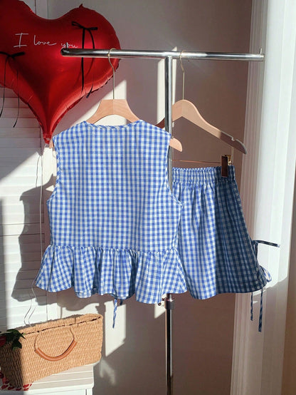Dam Set Med Volangtop och Shorts – Randigt, Sommar, Avslappnad Stil