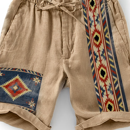 Herrshorts med etnisk och geometrisk design – Trendiga avslappnade shorts för sommar och semester