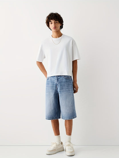 Herr Bermuda Jeansshorts Lös Passform Streetwear