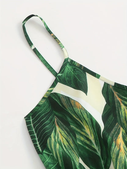 Dam Playsuit Tropisk Bladmönster – Somrig Kort Jumpsuit för Semester och Strand