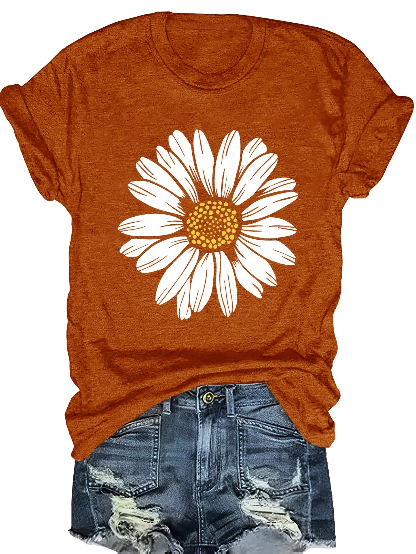 Dam T-shirt med Stor Prästkrageblomma – Avslappnad och Trendig Sommarstil