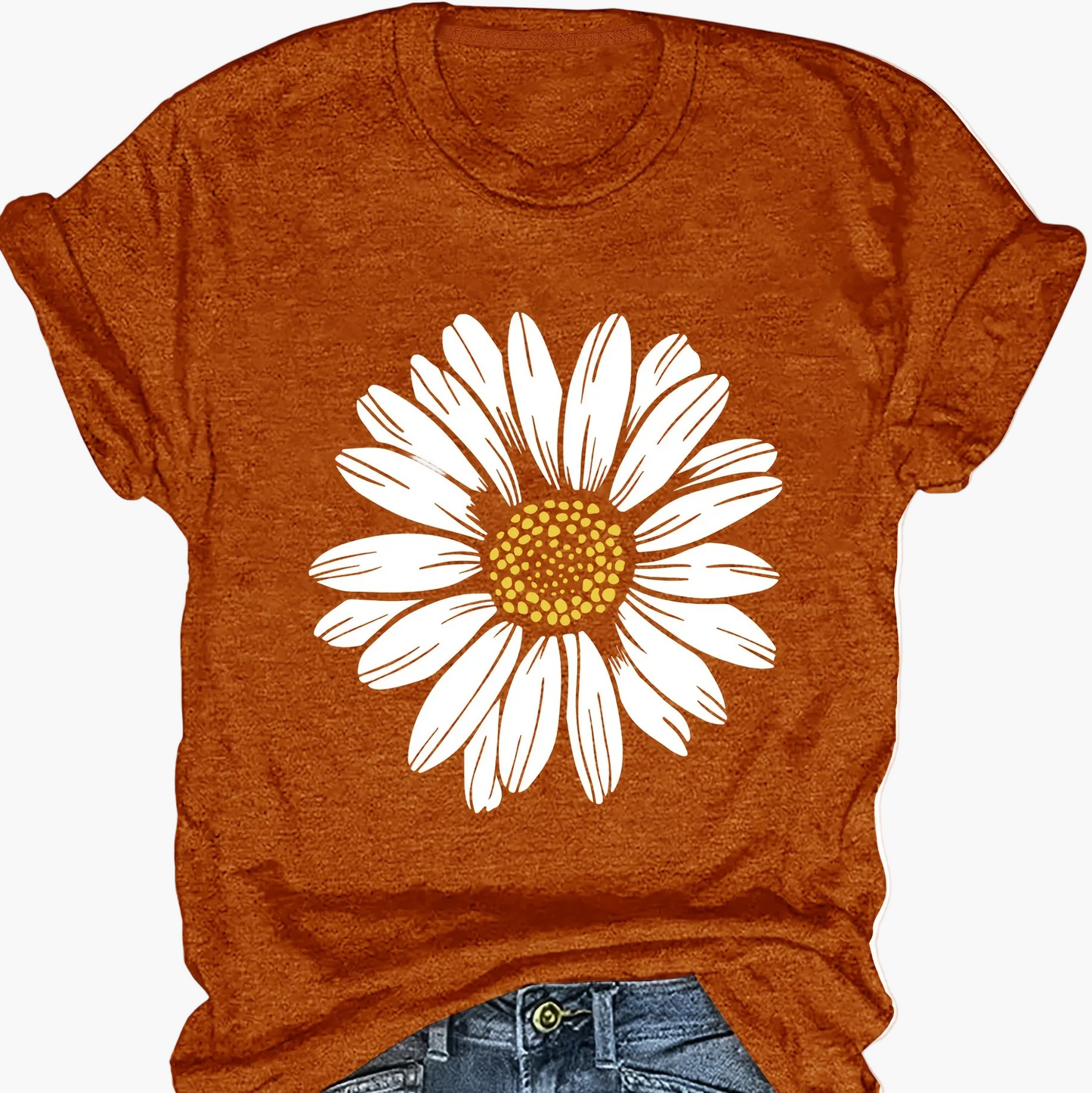 Dam T-shirt med Stor Prästkrageblomma – Avslappnad och Trendig Sommarstil