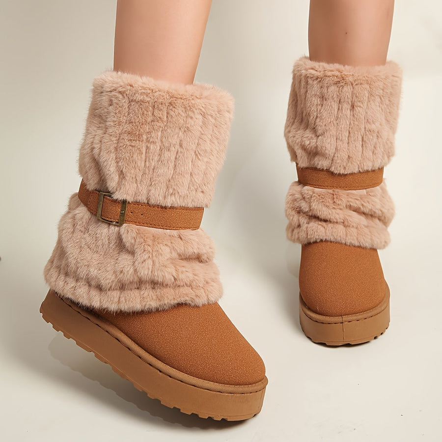 Dam Stövlar med Fuskpäls och Spänne - Vinterfodrade Boots