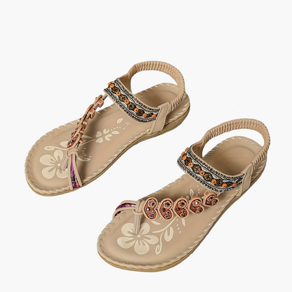 Dam Sandaler Boho Stil Med Dekorativa Pärlor och Blommor – Perfekta för Sommaren