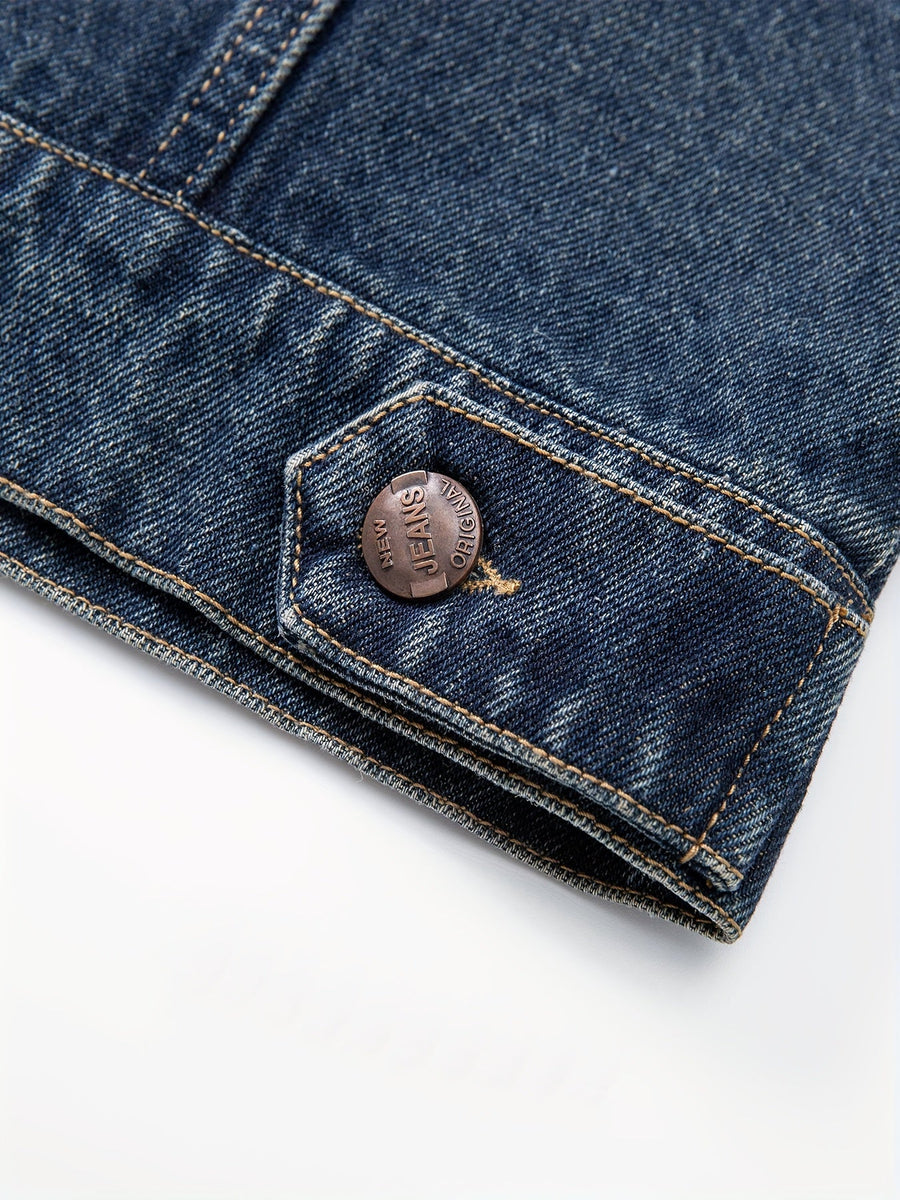 Jeansväst unisex med slitna kanter, fickor och knappar, blå denim