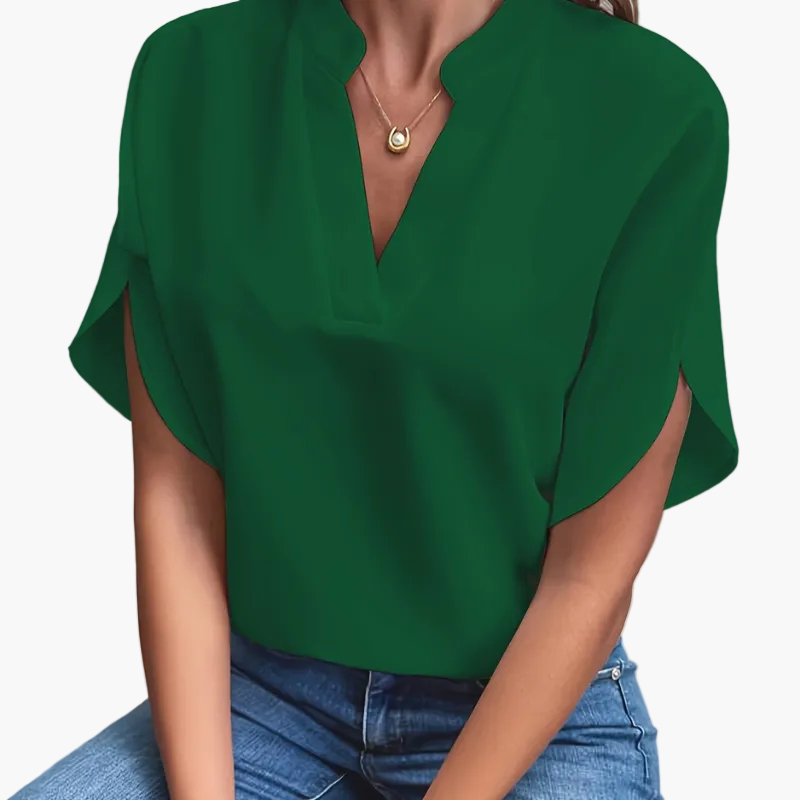 Dam Blus Vardags Elegant V-ringad Kortärmad Top – Perfekt för Sommar och Fritid