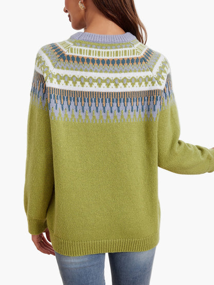 Damstickad tröja med geometriskt mönster och avslappnad passform – Perfekt för vardag och höstmode