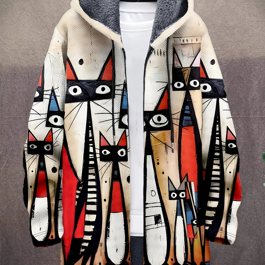 Unisex Lång Parkas med Vågmönster och Fuskpälsfoder