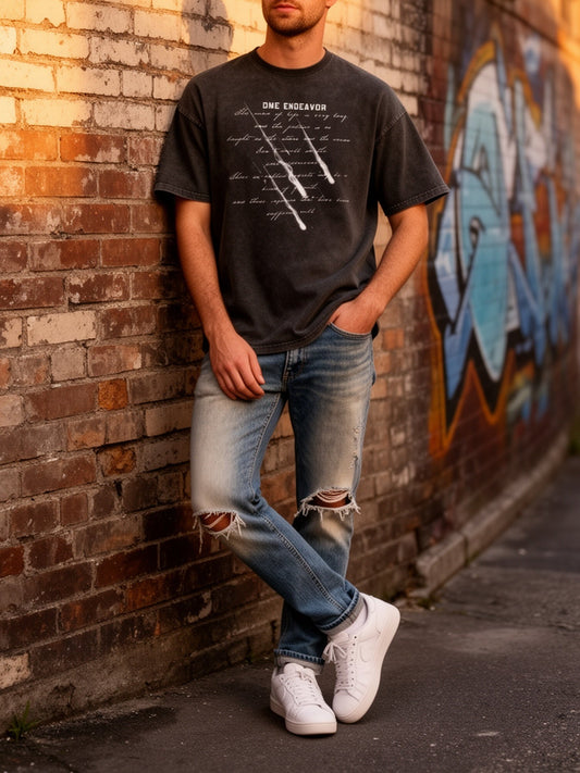 Herr T-shirt med tryck, avslappnad streetwear-stil för vardagsbruk