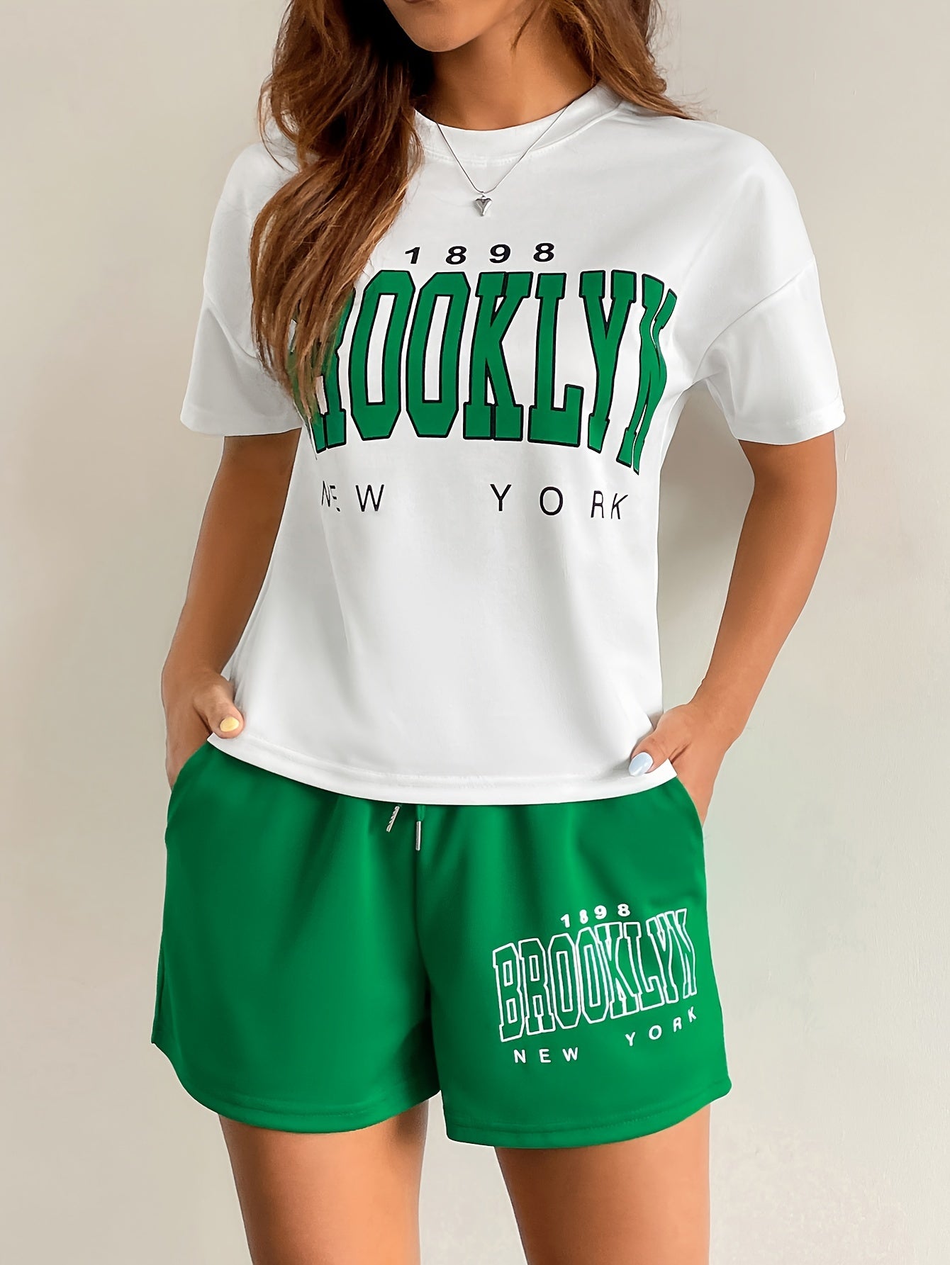 Damset Loungekläder Brooklyn New York T-shirt och Shorts - Avslappnad Stil