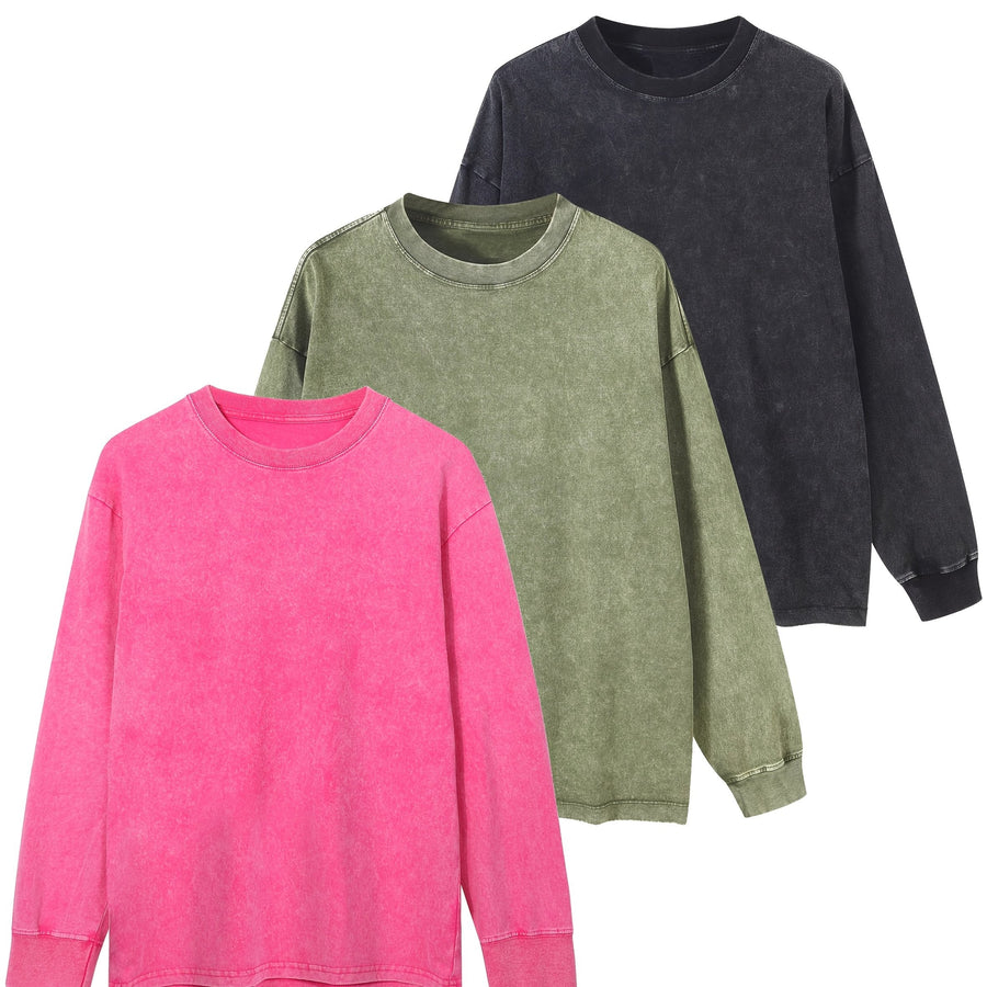 Unisex sweatshirt tvättad look långärmad tröja rund hals