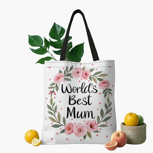 Damernas blommiga presentpåse – World's Best Mum – modern handväska för vardagsbruk och gåva till mamma