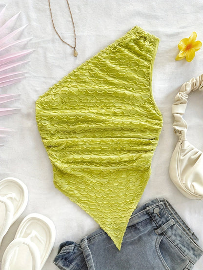 Dam Asymmetrisk Sommarväst med Blommigt Mönster – Trendig och Avslappnad Top för Helg och Fritid