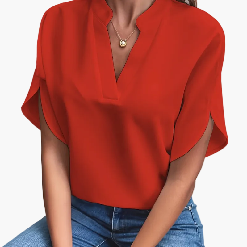 Dam Blus Vardags Elegant V-ringad Kortärmad Top – Perfekt för Sommar och Fritid