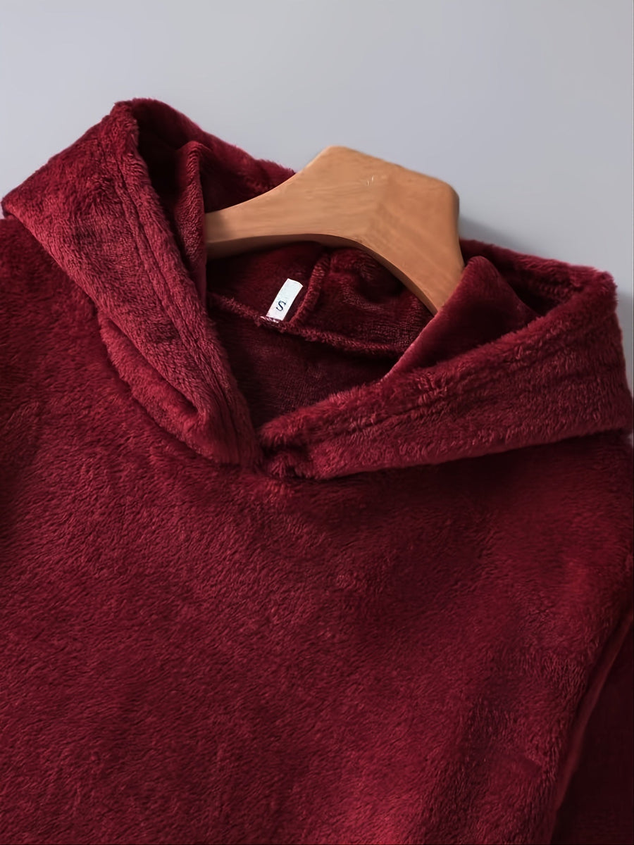 Hoodie för Dam med Kattöron, Kattmotiv och Fickor i Fuskpäls, Burgund/Grå