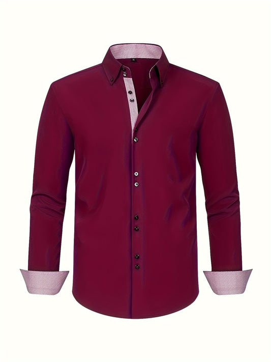 Herrskjorta Elegant Affärslook Långärmad Slim Fit – Perfekt för Kontor och Fest