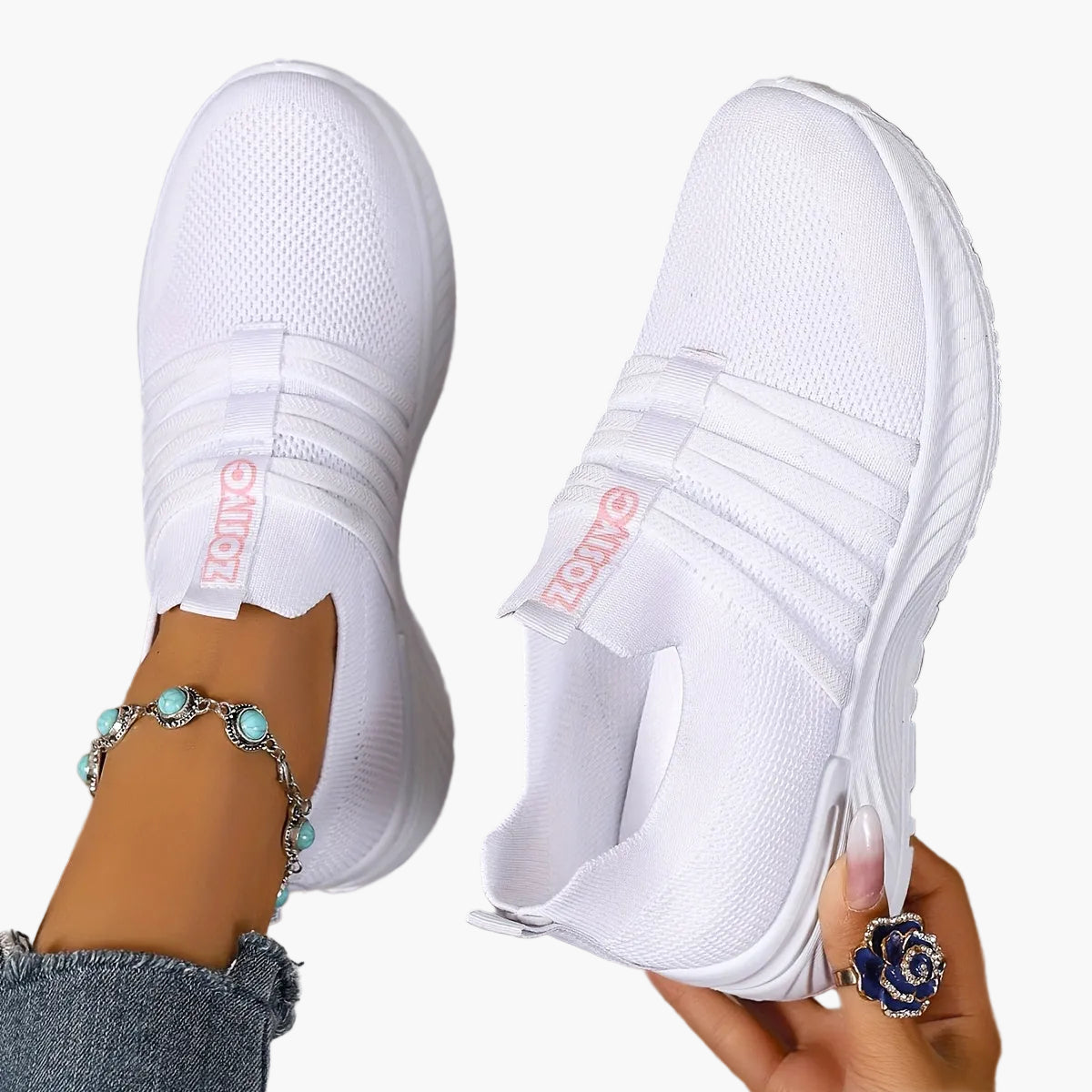 Dam Sneakers Slip-on Sportiga Vardagsskor Låg Modell – Trendig Randig Design