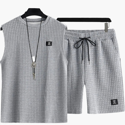 Herrarnas avslappnade sommarset – Ärmlös topp och shorts i rutigt, sportig och vardaglig stil
