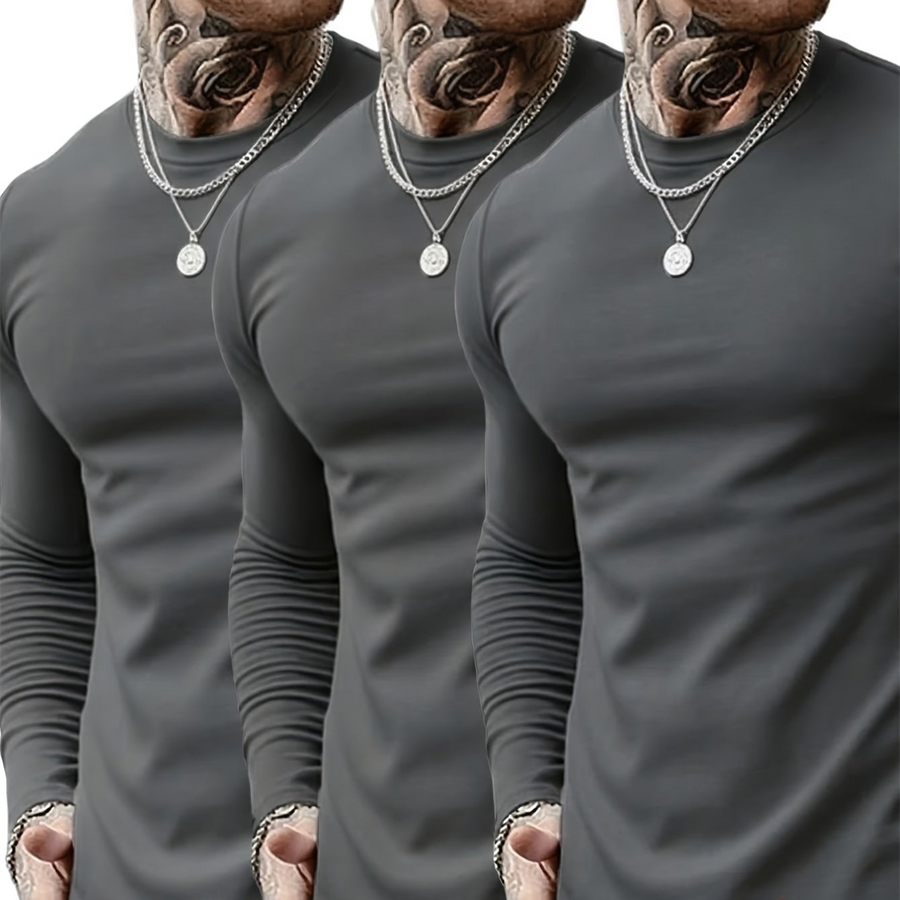 3-pack Herr Tröja Långärmad Rundhalsad Slim Fit Svart Vit Grå