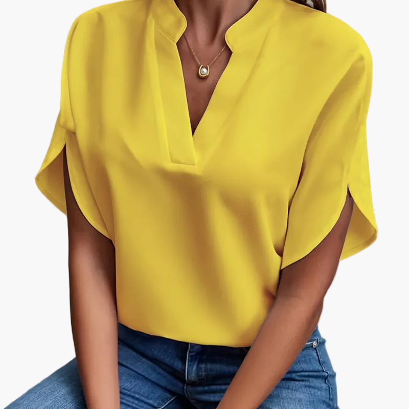 Dam Blus Vardags Elegant V-ringad Kortärmad Top – Perfekt för Sommar och Fritid