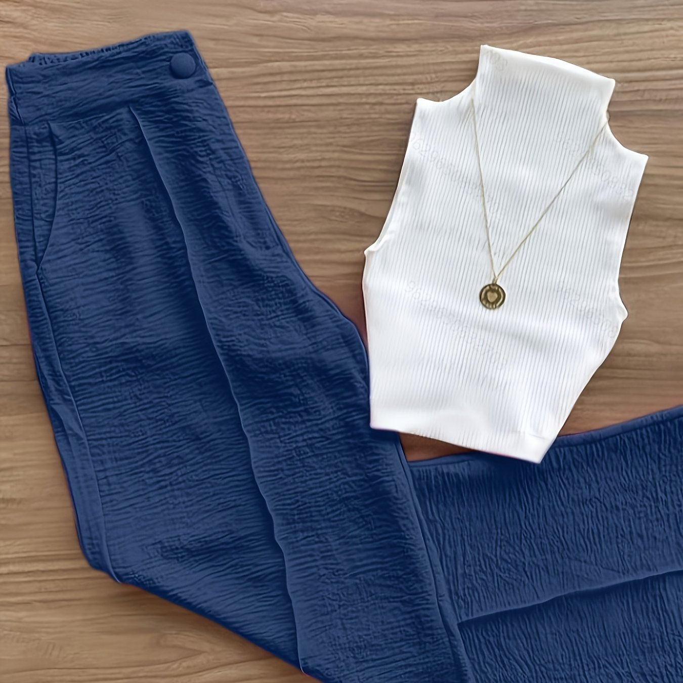 Damset – Elegant ärmlös topp och vida byxor, perfekt för vår och sommar