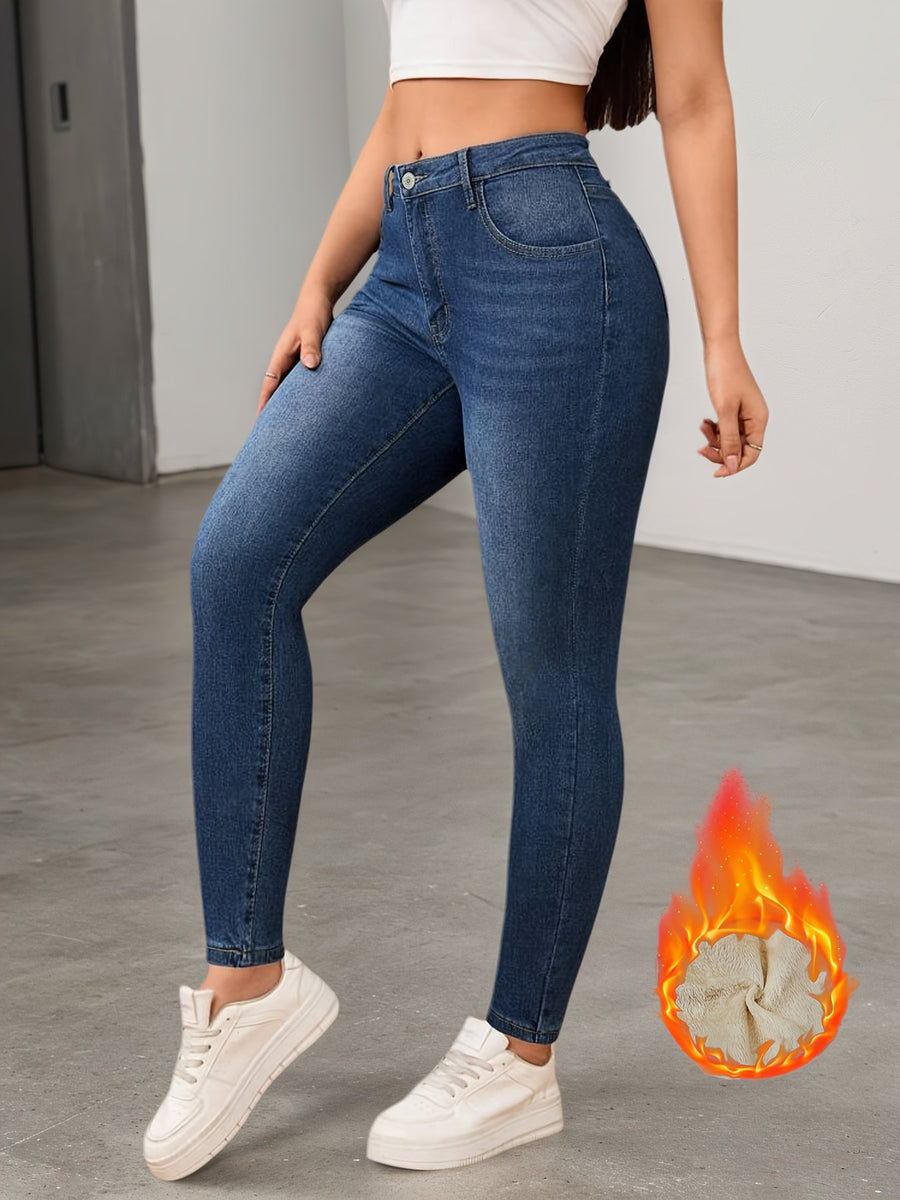 Damjeans med Foder och Hög Midja, Mellanblå