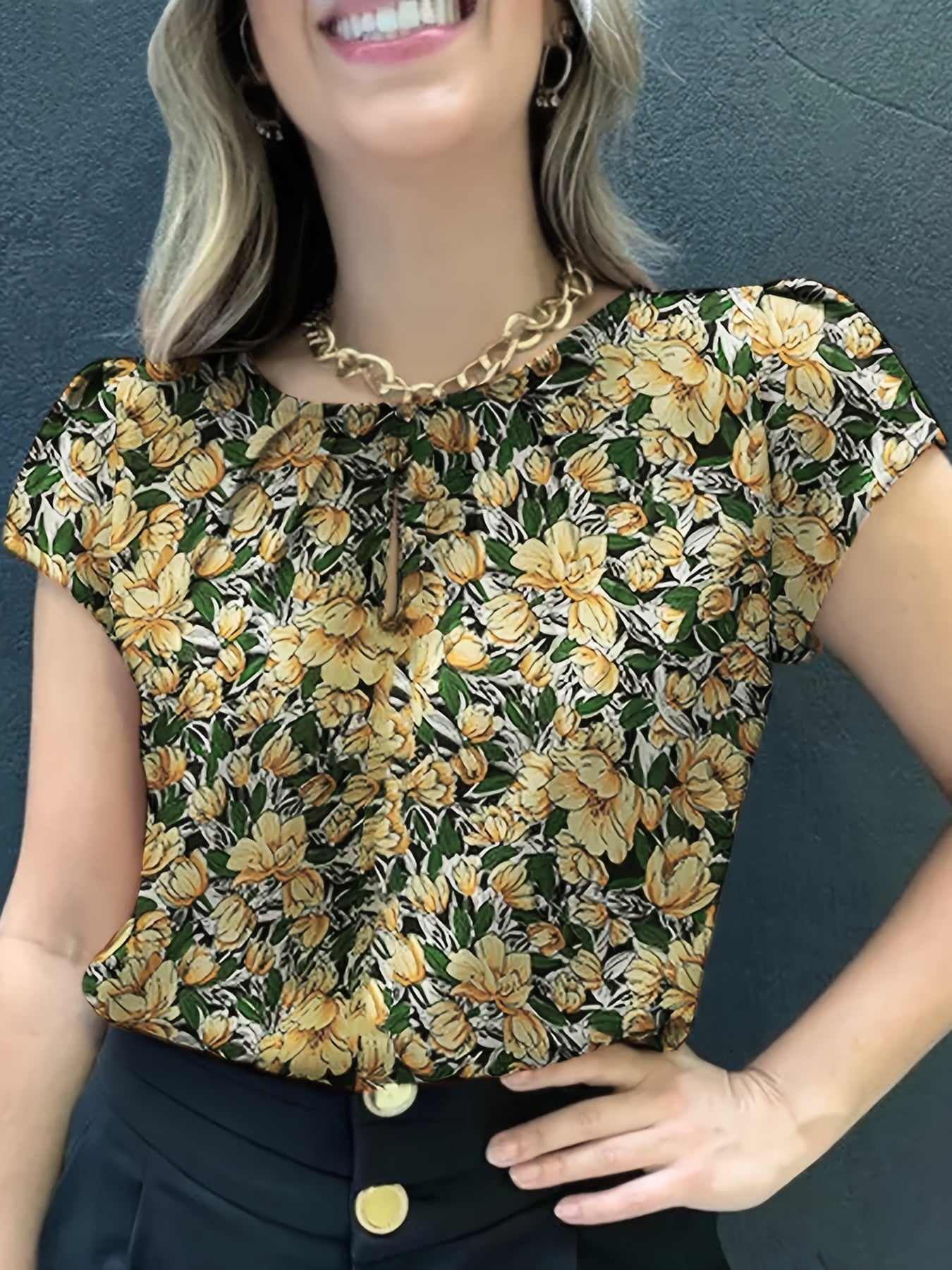 Dam Blus Kortärmad Blommig Elegant Vardagsstil