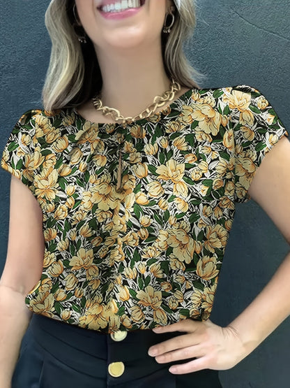 Dam Blus Kortärmad Blommig Elegant Vardagsstil