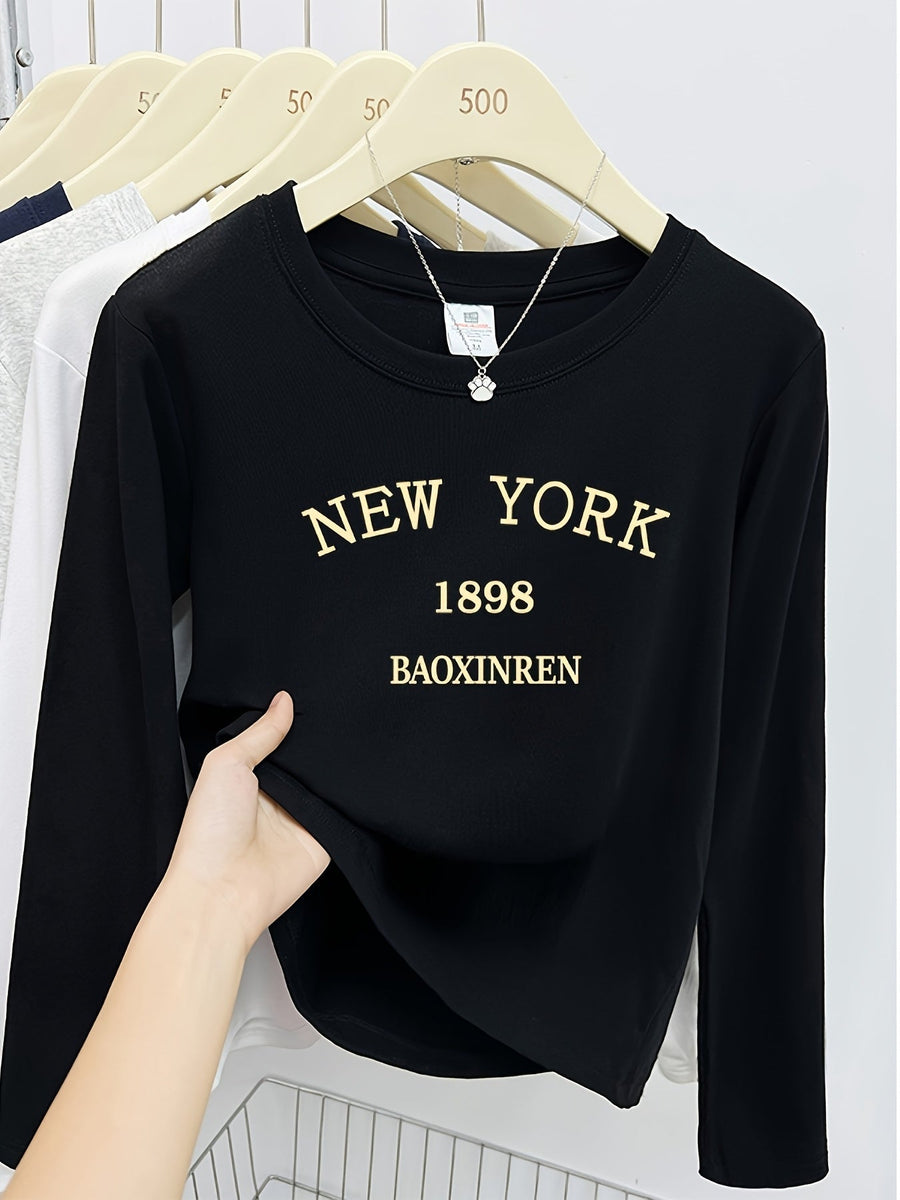 Dam T-shirt med tryck Långärmad Rundhals Fyrfärg