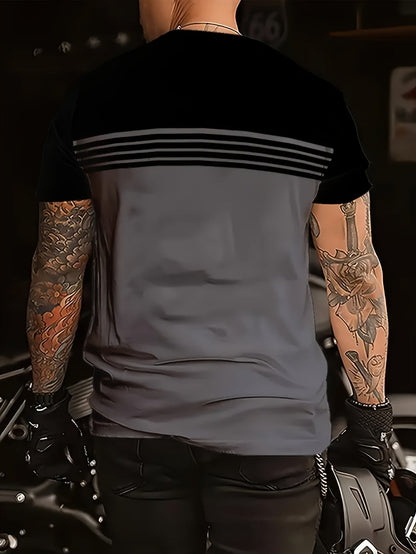 Herr T-shirt med randigt mönster för motorcykelentusiaster – Modern och avslappnad stil