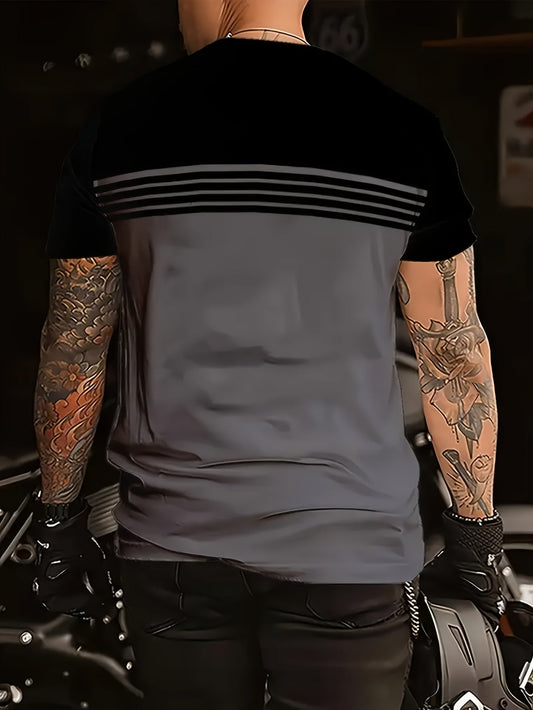 Herr T-shirt med randigt mönster för motorcykelentusiaster – Modern och avslappnad stil