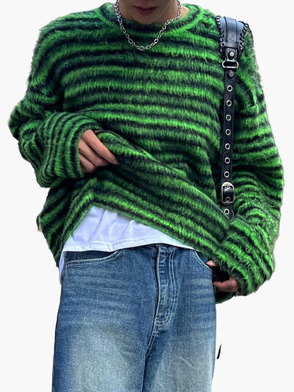 Herr Streetwear Randig Stickad Oversized Tröja – Perfekt för Höst och Vinter