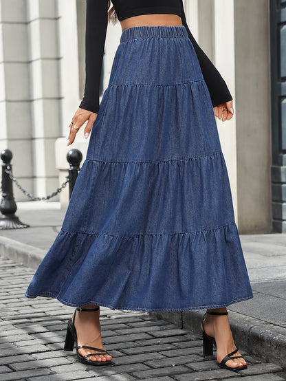 Dam Kjol Elegant A-Linje Bohemisk Stil Sommarkjol Lång Volangkjol