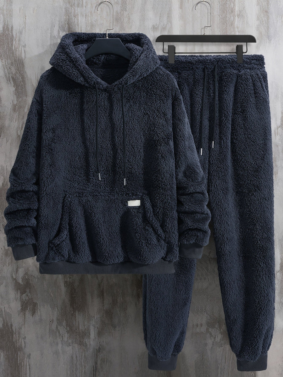 Unisex Mjuk Teddyfleece Hoodie och Byxa Set - Fluffigt Tvådelat Loungeset