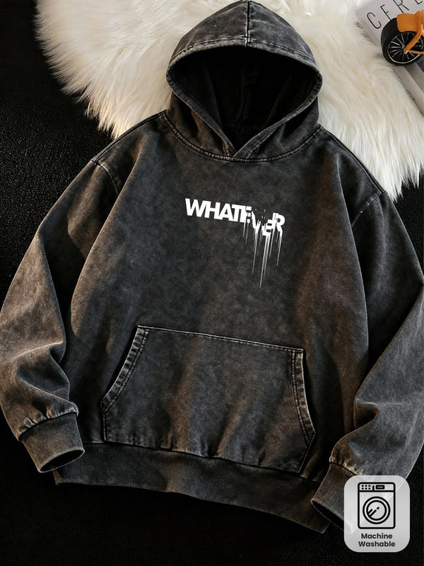 Gråmelerad Hoodie med Huva och Magficka, Texttryck Framtill