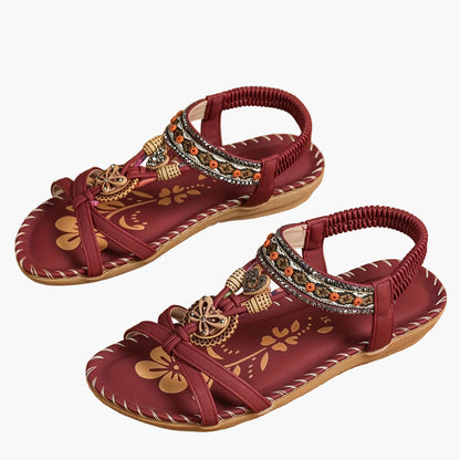 Damsandaler Boho Chic med Dekorativa Remmar och Pärldetaljer – Perfekta för Sommar och Semester