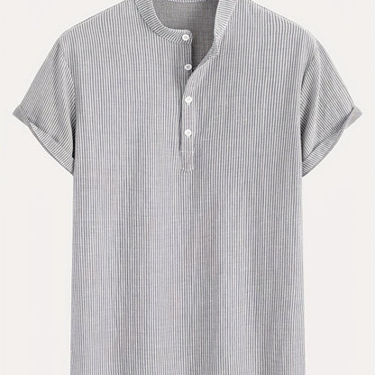 Herr Kortärmad Randig Henley Skjorta med Mandarin Krage – Modern Avslappnad Stil