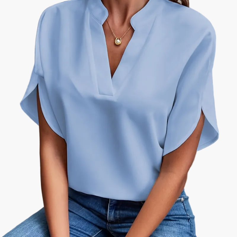 Dam Blus Vardags Elegant V-ringad Kortärmad Top – Perfekt för Sommar och Fritid